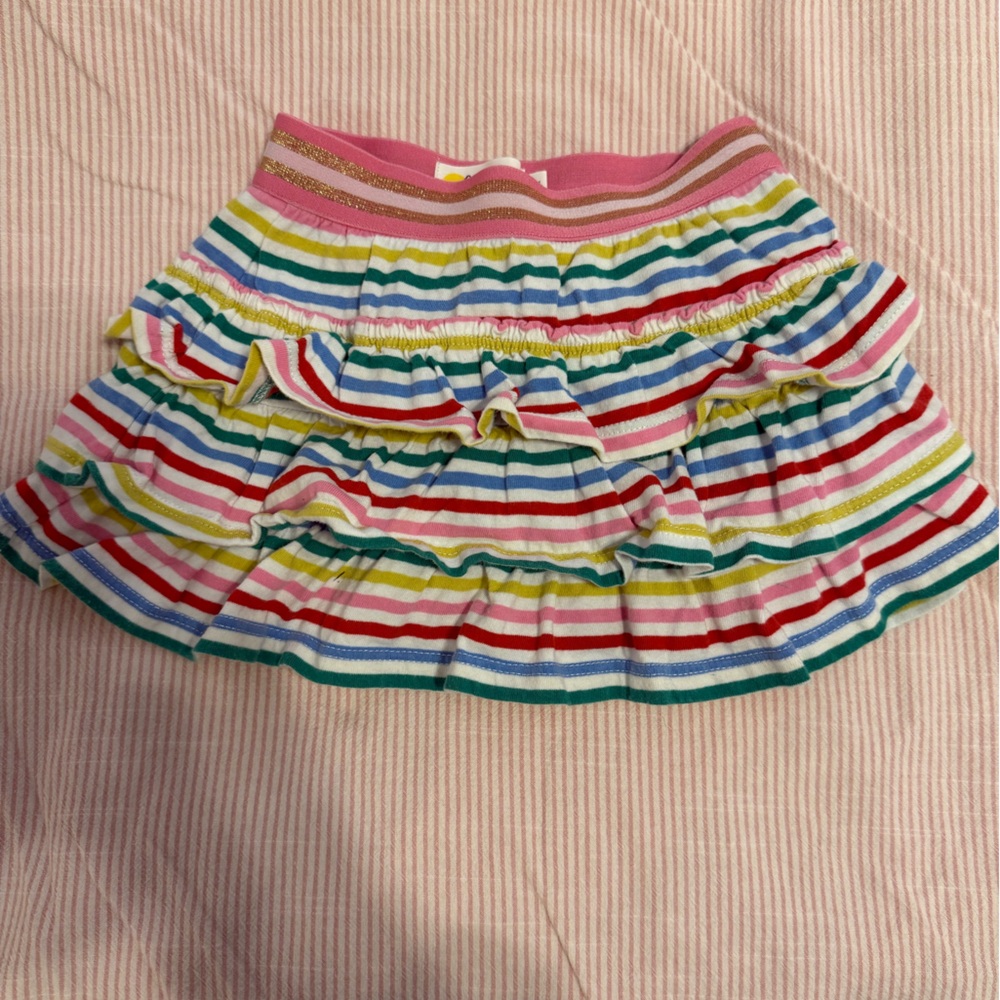 Girls Rainbow Stripe Ruffle Skort - Pink Waistband